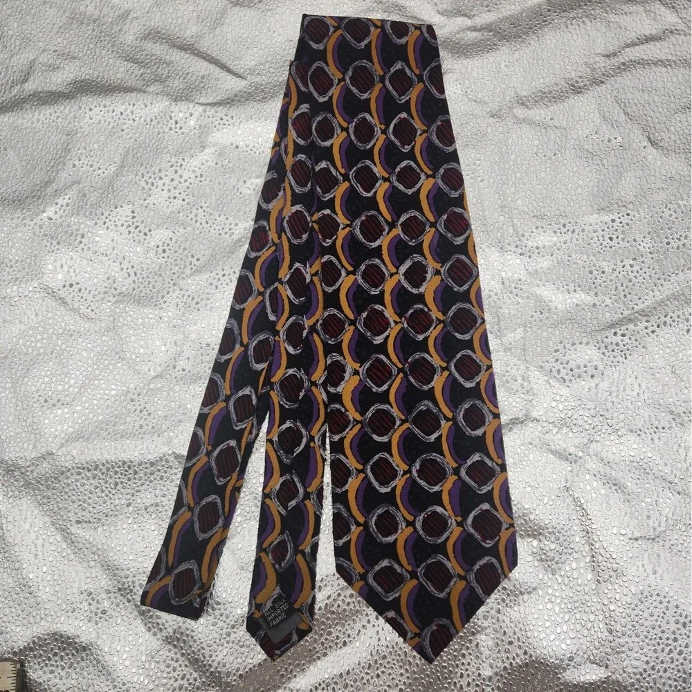 Tie Givenchy Monsieur 100% Silk Abstract Geometric Yellow Purple Necktie USA VTG